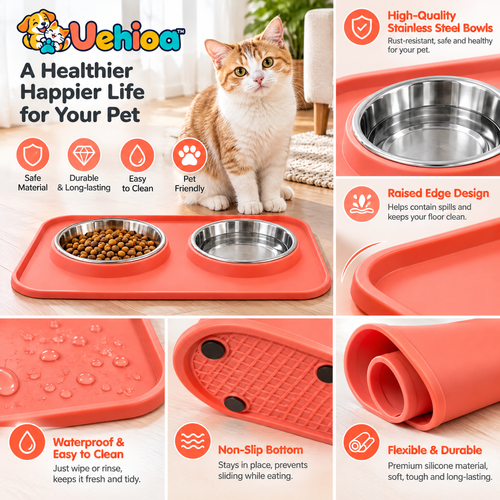 Uehioa™ Double-Bowl Silicone Feeding Mat product details