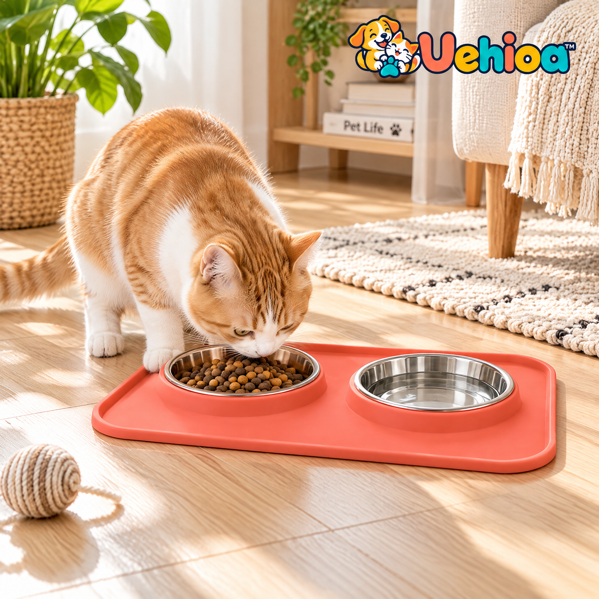Uehioa™ Double-Bowl Silicone Feeding Mat lifestyle view