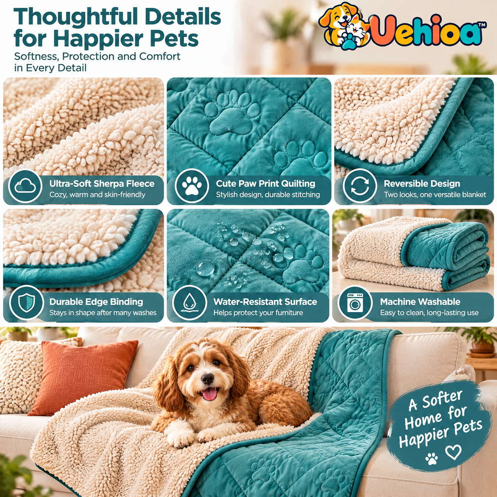 Uehioa™ Reversible Sherpa Pet Blanket product details