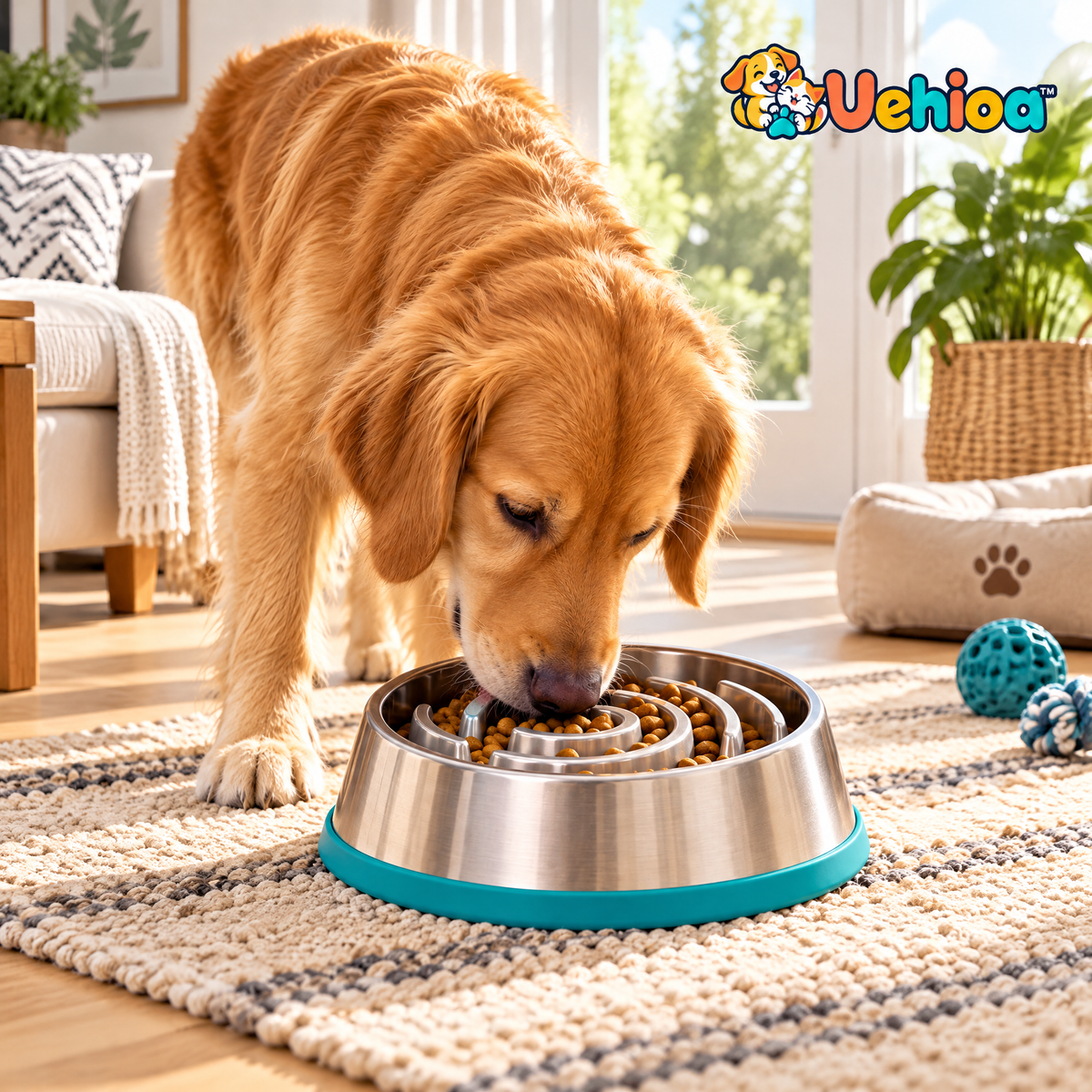 Uehioa™ Stainless Steel Slow Feeder Dog Bowl lifestyle view