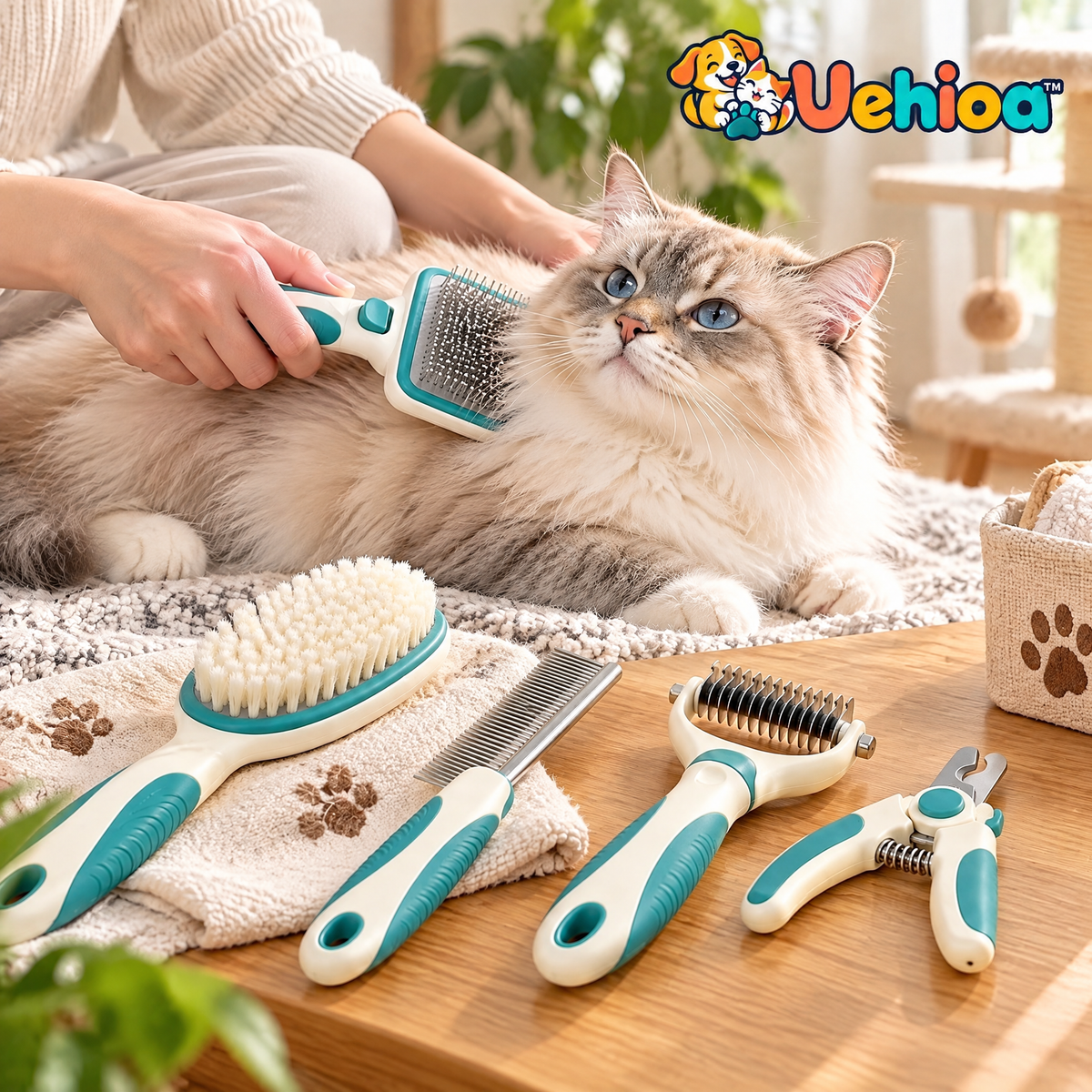 Uehioa™ 5-Piece Pet Grooming Tool Set lifestyle view