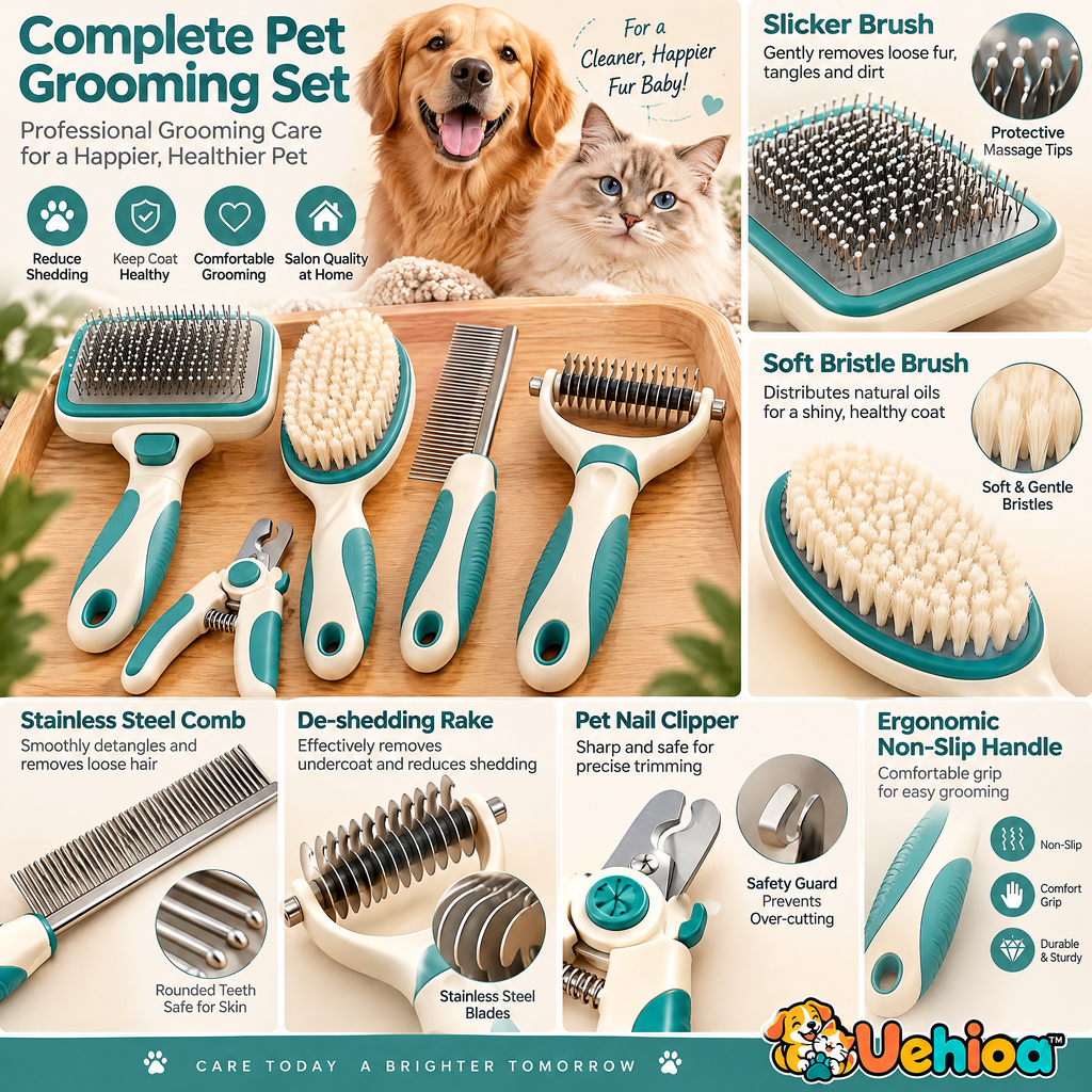 Uehioa™ 5-Piece Pet Grooming Tool Set product details