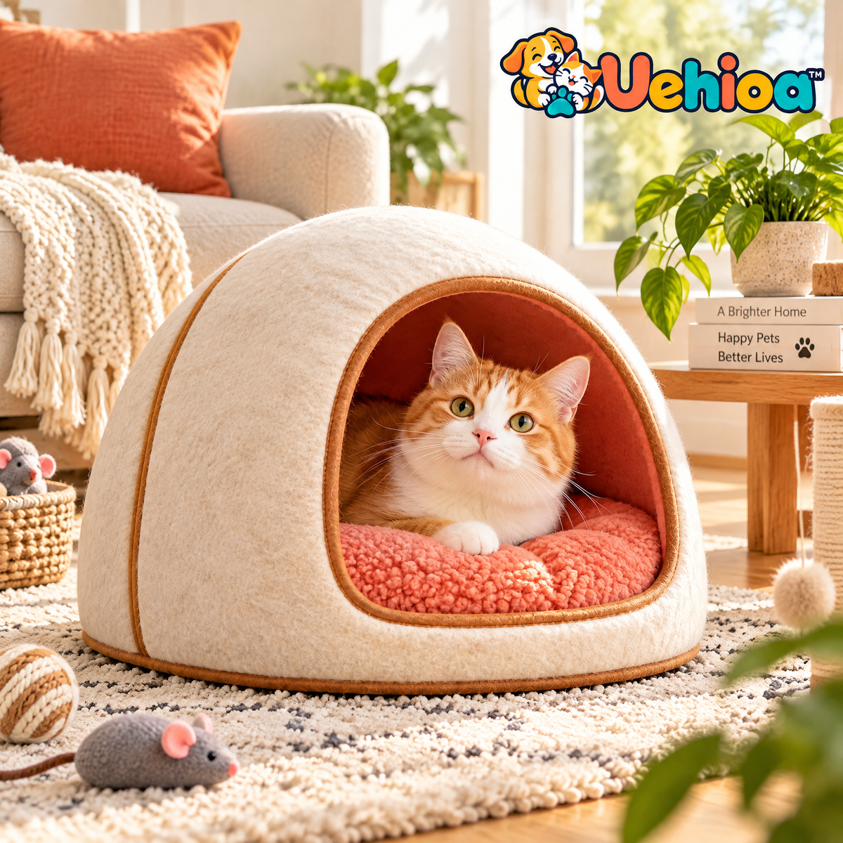 Uehioa™ Cozy Felt Cat Cave Bed lifestyle view