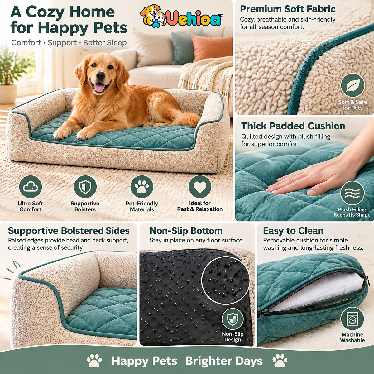 Uehioa™ Orthopedic Bolster Dog Bed product details