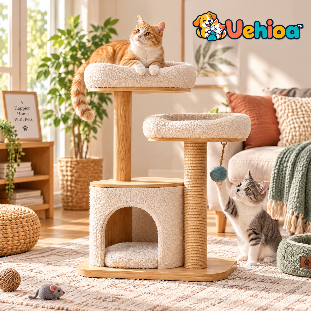 Uehioa™ Modern Multi-Level Cat Tree lifestyle view
