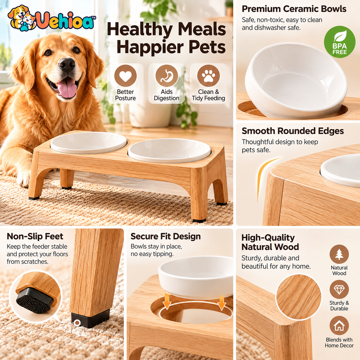 Uehioa™ Elevated Double Pet Bowl Stand product details